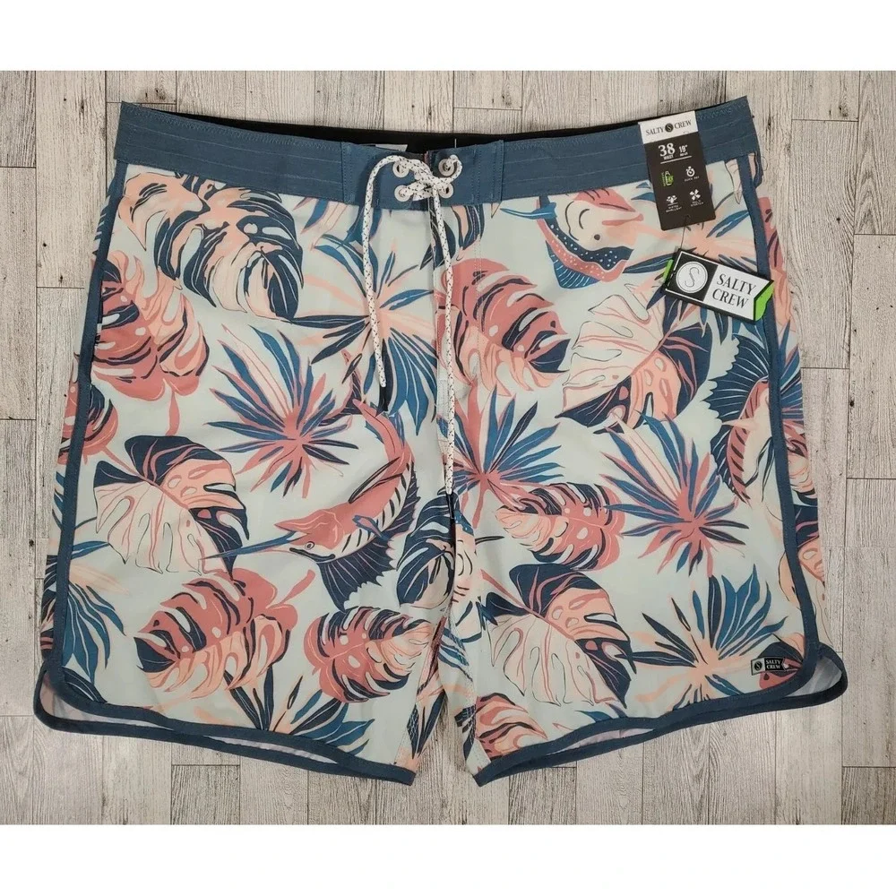 Salty Crew Men's Boardshorts Size 38 Swim Shorts Leaf Print Quick Dry NEW